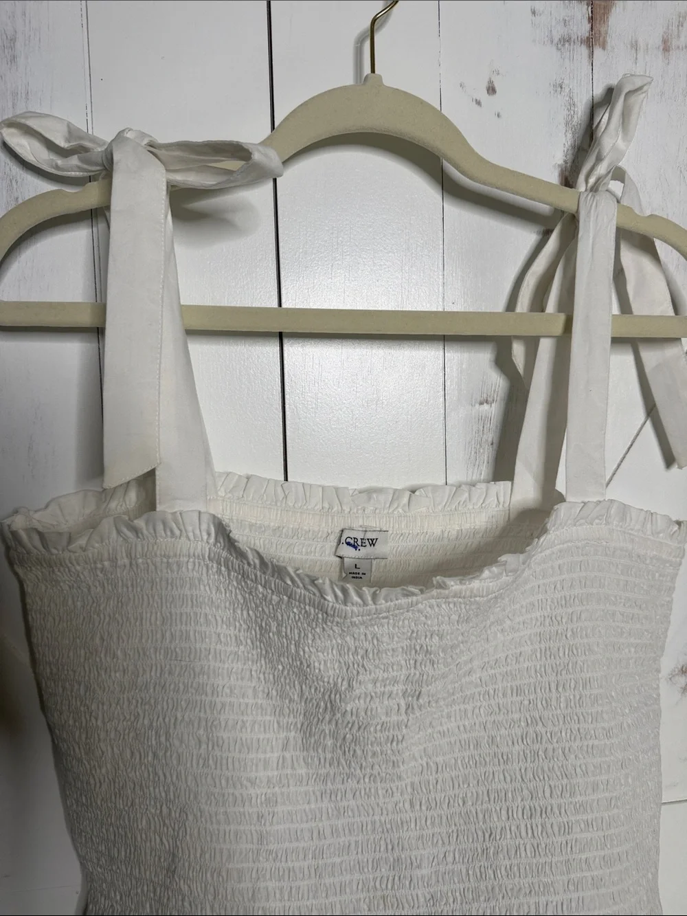 J. Crew White Smocked Tie-Shoulder Peplum Tank